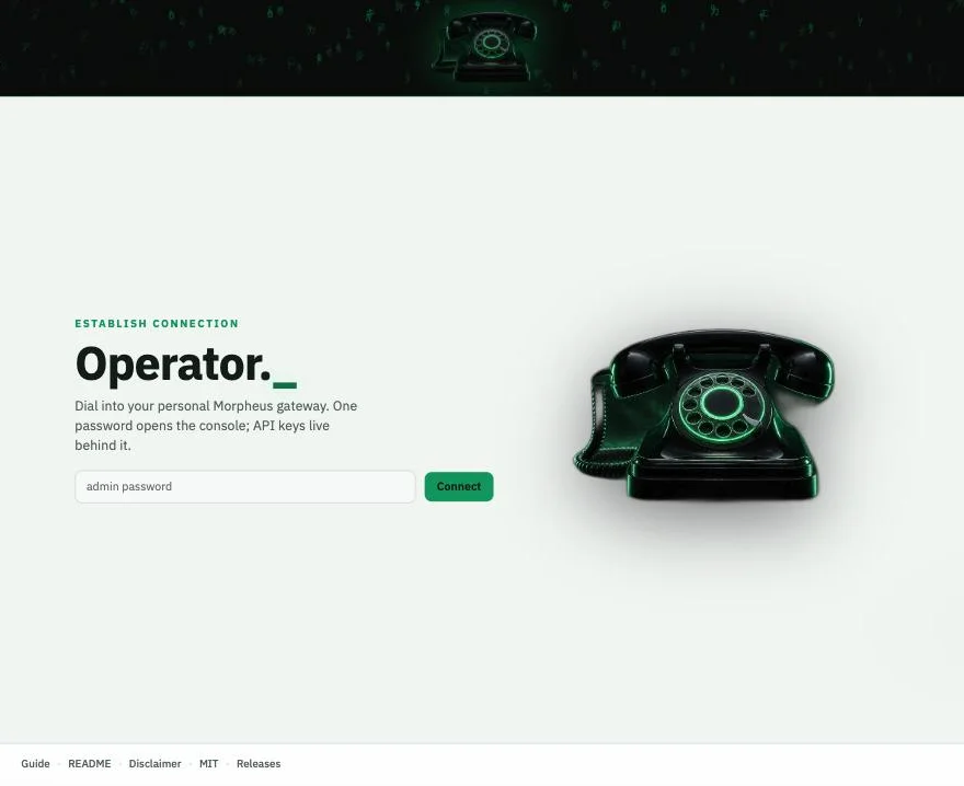 The Uplink login screen, headed "Operator." with a single admin password field
